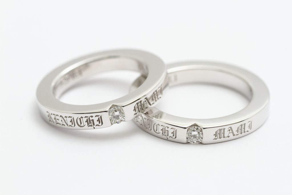 オーダーメイド結婚指輪 Silver ダイア0.1Ct オリジナルレーザー文字 セット参考価格 ¥200.000~