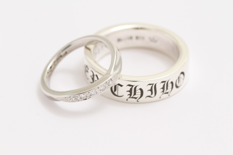 オーダーメイド結婚指輪 Pt900＋ダイアモンド &　Silver　レーザー文字彫
