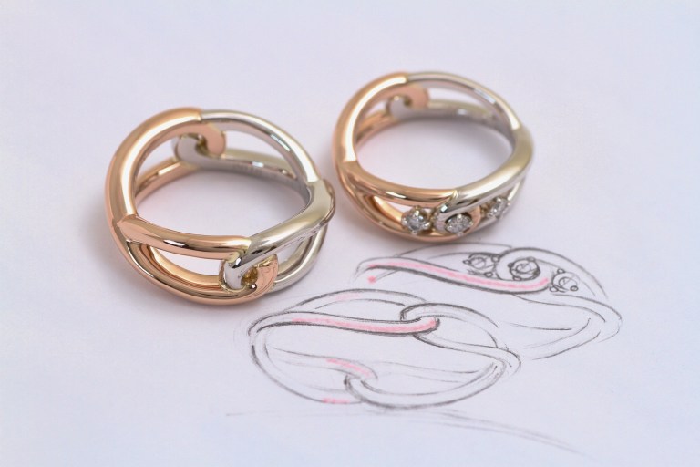 オーダーメイドの結婚指輪Pt900/K18PG メレーダイア0.1Ct