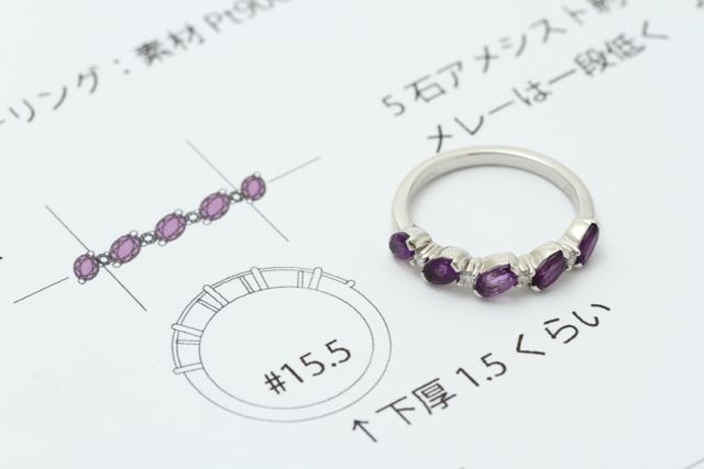 アメシストジュエリーリフォーム完成。ジュエリーデザインと共に撮影