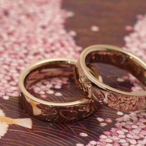 結婚指輪　サクラ　和彫り