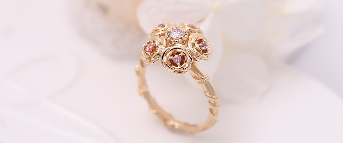 オーダーメイドジュエリー・ピンクダイヤモンドのK18ピンクゴールドの指輪