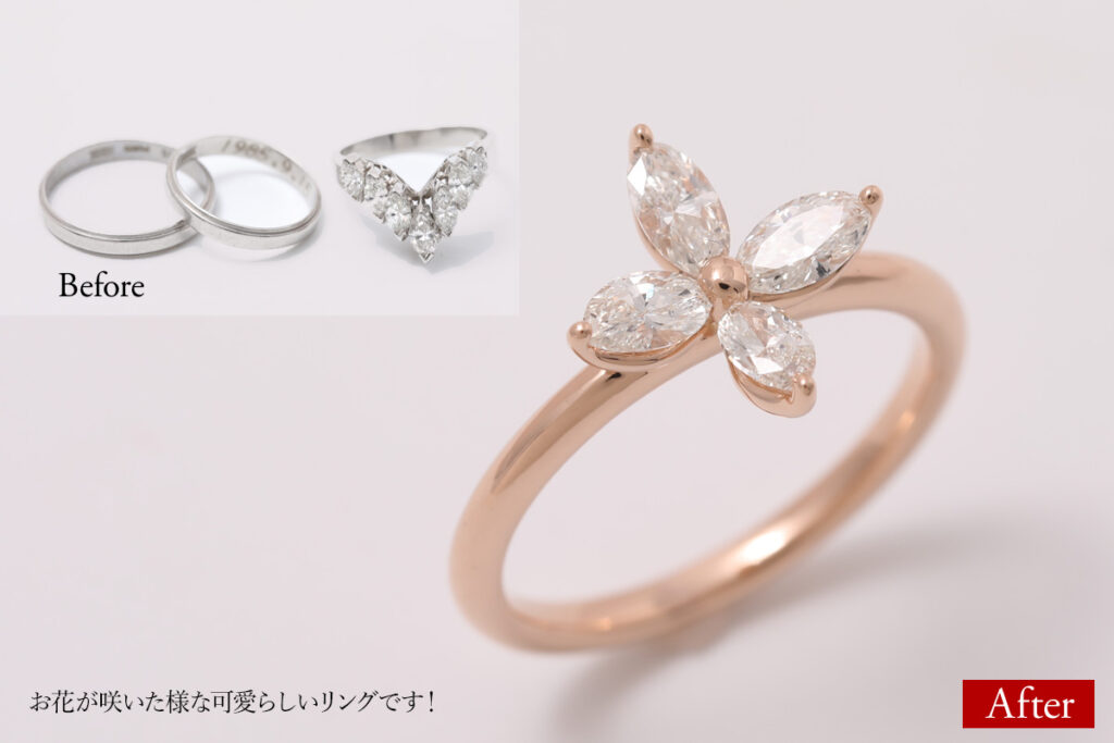 ピンクゴールド&ダイヤのクローバーリング