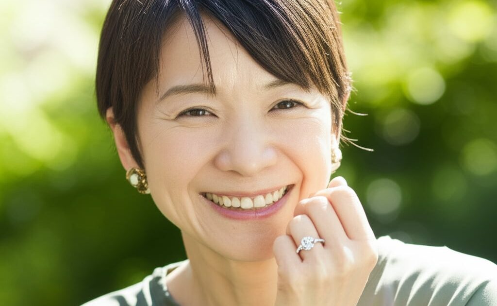 日本人女性40代が形見のジュエリーを指輪にリフォームして、未来に羽ばたいていく様子