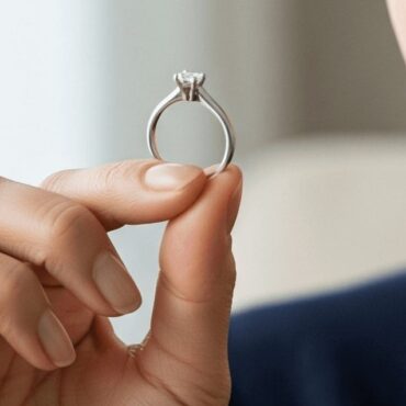 日本人女性30代~50代が婚約指輪を手に持ちどうしようか悩んでいる姿